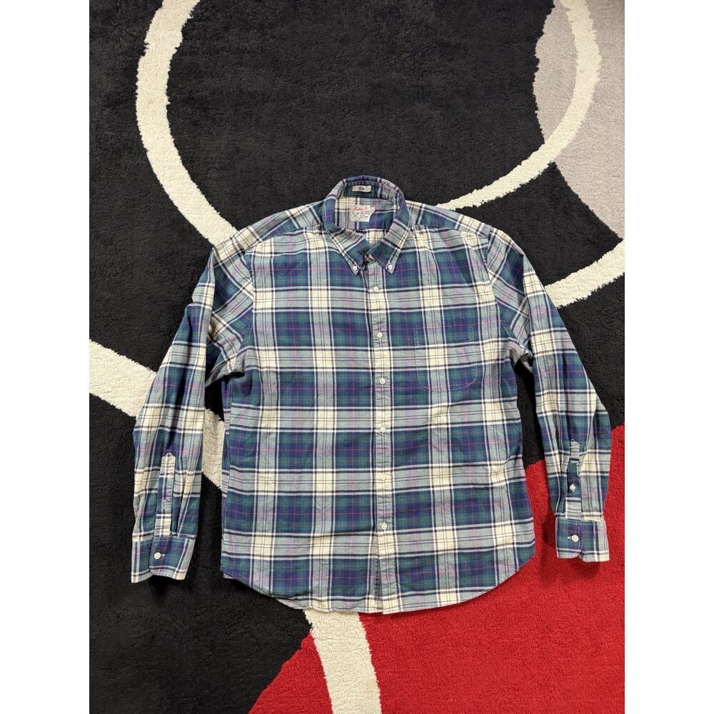 J Crew Shirt Mens Large Broken In Oxford Green Blue Plaid Button Down Casual